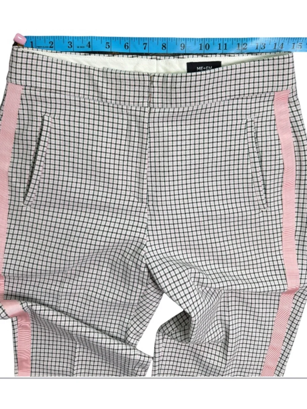 ME+EM Feminine Check Slim Crop Pants Pink Ribbon Side Stripe Women’s US 4 - Picture 8 of 8
